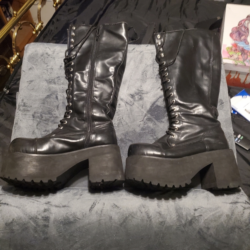 Demonia Black Platform Lace-Up Boots